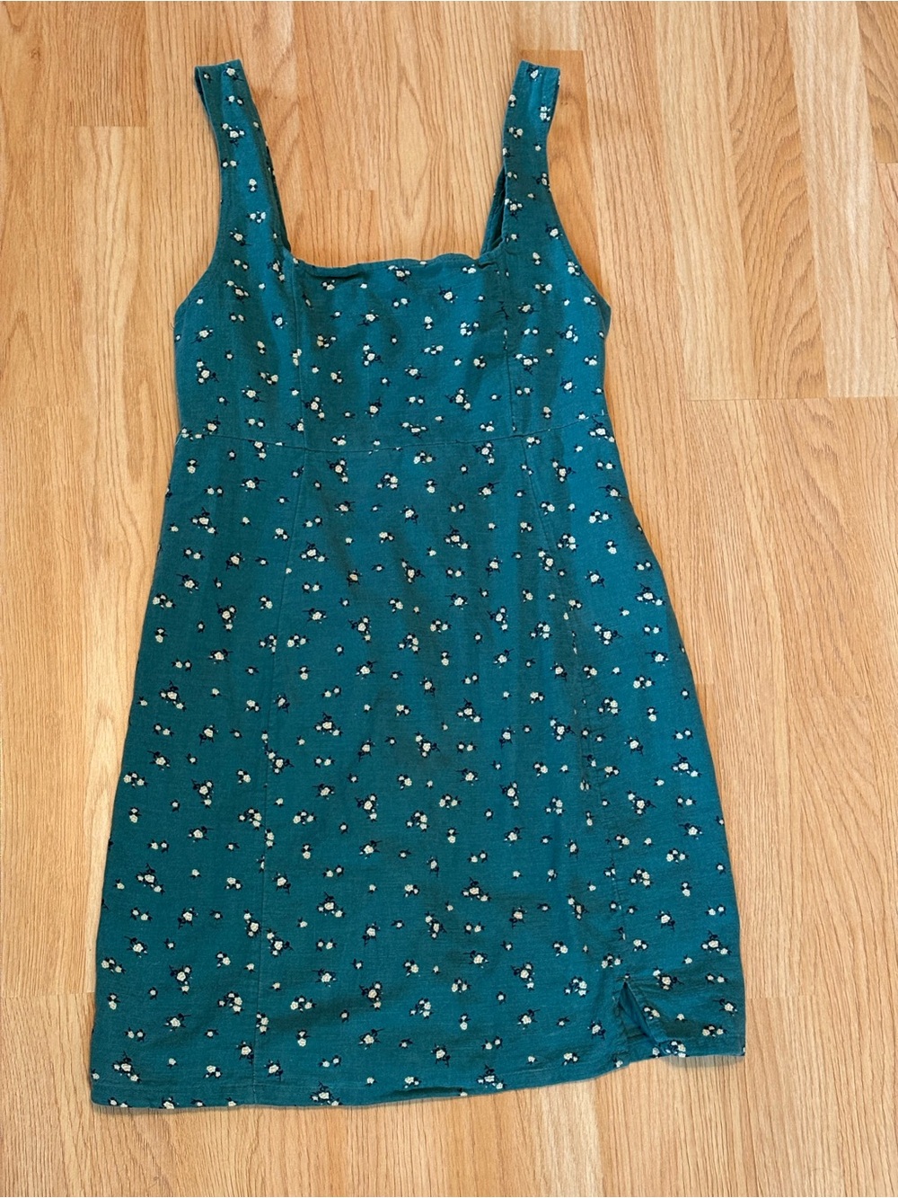 American Eagle Outfitters Teal Floral Square-Neck Mini Dress